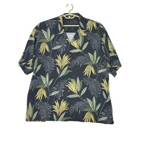 Tommy Bahama Men Silk Button Up Camp Shirt XXL Leaf Tropical‎ Hawaiian Pocket
